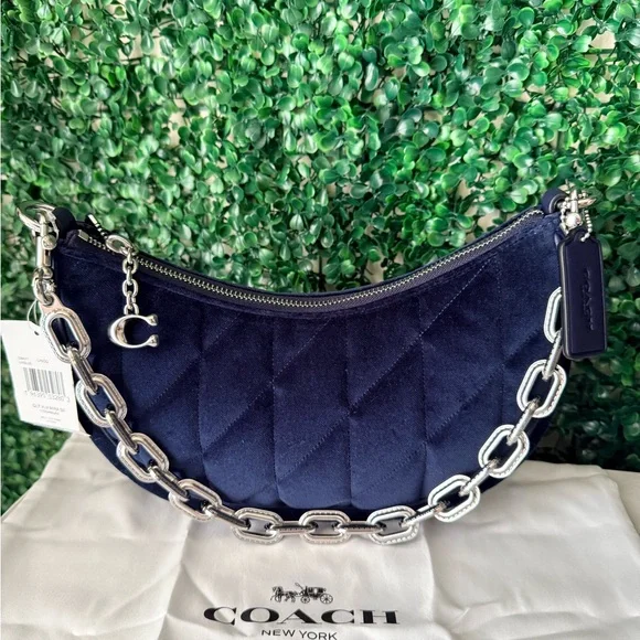 Coach Quilted Velvet Navy Mira Shoulder Crossbody Bag NWT - Picture 3 of 11